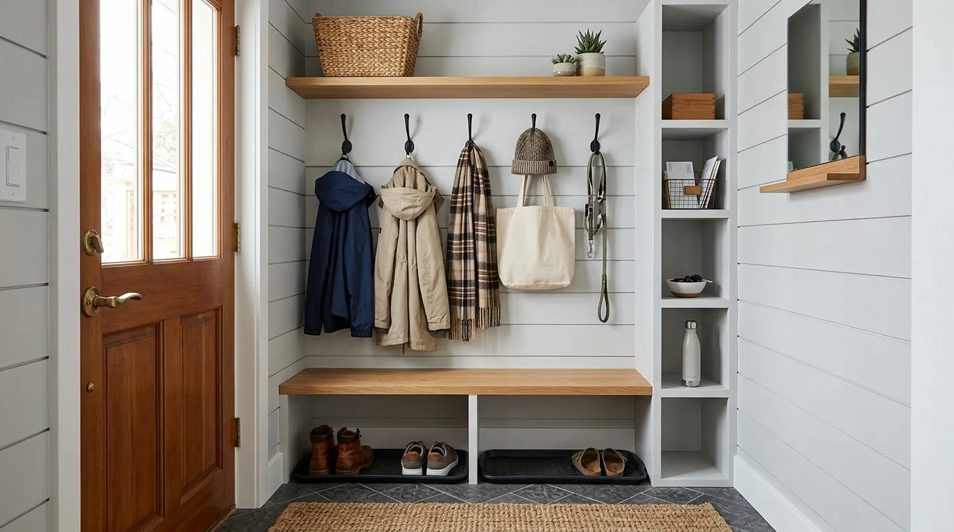 Give backpacks and school gear their own clear zone inspiration for a mudroom entryway.